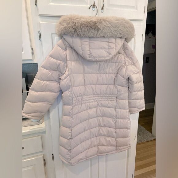 Calvin Klein Sorona Aura Lightweight Cream Chevron MidLength Puffer Coat Size LG - Picture 3 of 15